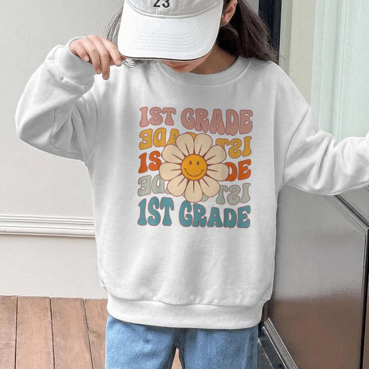 Retro 1st Grade Daisy Colorful Back To School First Grade Graphic Kid Sweatshirt Retro 1st Grade Daisy Colorful Back To School First Grade Graphic Kid Sweatshirt