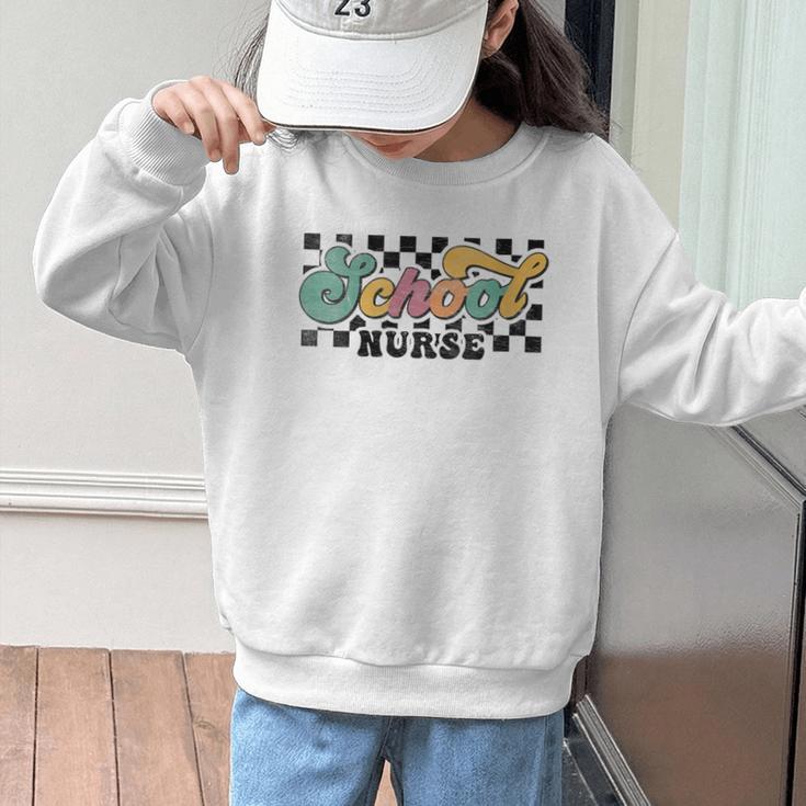 Retro Checkered School Nurse Squad Back To School Graduation Graphic Kid Sweatshirt Retro Checkered School Nurse Squad Back To School Graduation Graphic Kid Sweatshirt