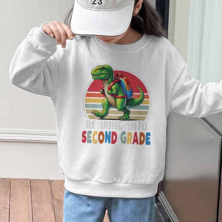Roaring Into Second Grade T-Rex Back To School 2nd Grade Premium Tri-Blend Graphic Kid Sweatshirt
