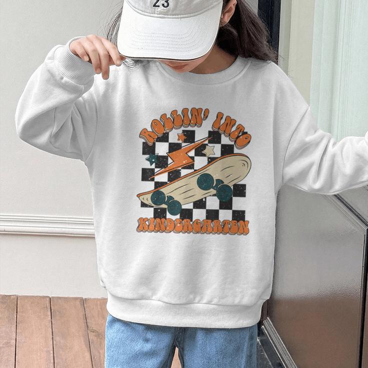 Rolling Into Kindergarten Retro Groovy Back To School Kids Graphic Kid Sweatshirt
