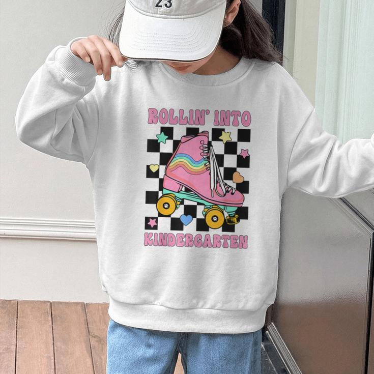 Rolling Into Kindergarten Roller Skating Girl Back To School Graphic Kid Sweatshirt Rolling Into Kindergarten Roller Skating Girl Back To School Graphic Kid Sweatshirt