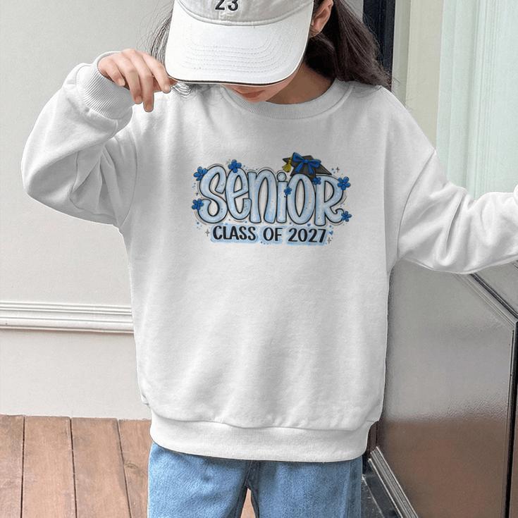 Senior 2027 Blue Girls Class Of 27 Back To School Graphic Kid Sweatshirt Senior 2027 Blue Girls Class Of 27 Back To School Graphic Kid Sweatshirt