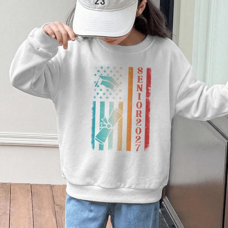 Senior 2027 Class Of 2027 Graduation USA Flag Back To School Performance Graphic Kid Sweatshirt Senior 2027 Class Of 2027 Graduation USA Flag Back To School Performance Graphic Kid Sweatshirt