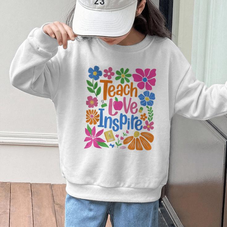 Teach Love Inspire Back To School Graphic Kid Sweatshirt Teach Love Inspire Back To School Graphic Kid Sweatshirt