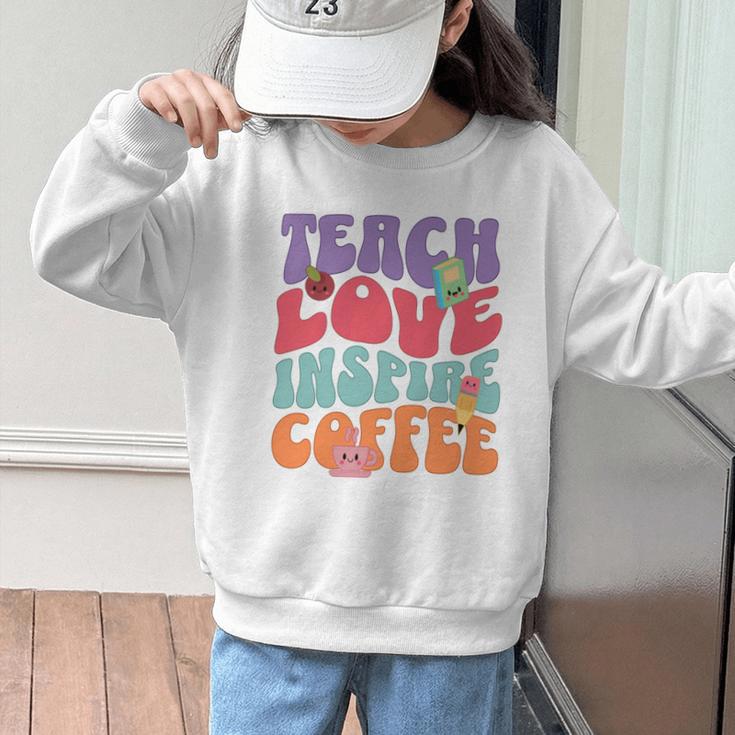 Teach Love Inspire Coffee Cute Teaching Quote Back To School Graphic Kid Sweatshirt Teach Love Inspire Coffee Cute Teaching Quote Back To School Graphic Kid Sweatshirt
