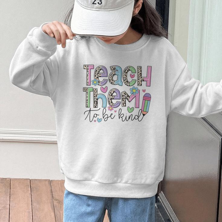 Teach Them To Be Kind Leopard Kindergarten Back To School Graphic Kid Sweatshirt Teach Them To Be Kind Leopard Kindergarten Back To School Graphic Kid Sweatshirt
