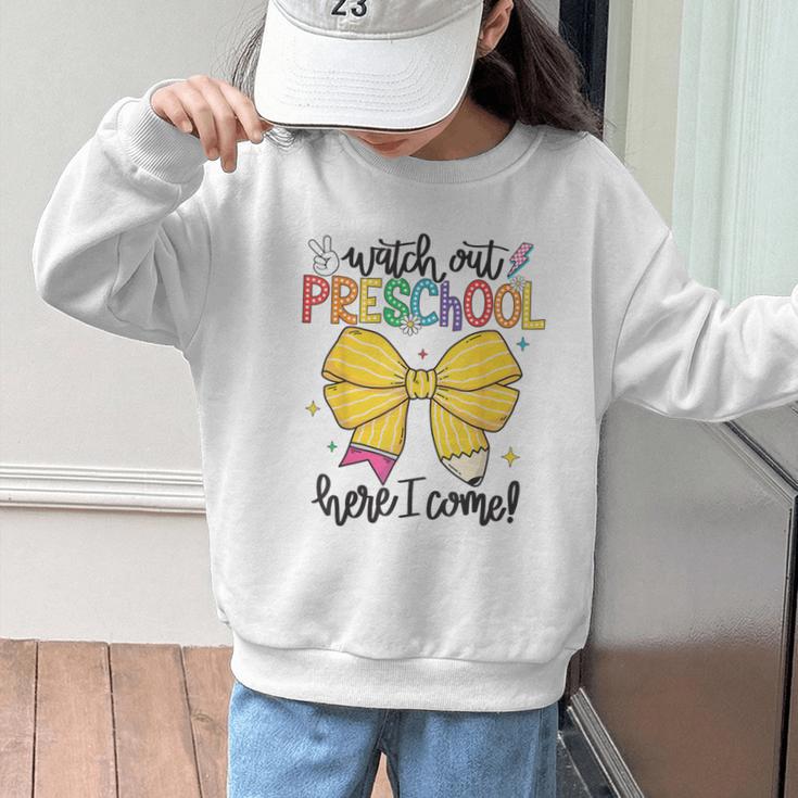 Watch Out Pre-K Here I Come Preschool Back To School Graphic Kid Sweatshirt