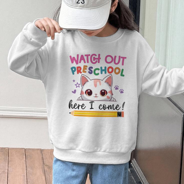 Watch Out Preschool Here I Come Girls Back To School Performance Graphic Kid Sweatshirt Watch Out Preschool Here I Come Girls Back To School Performance Graphic Kid Sweatshirt
