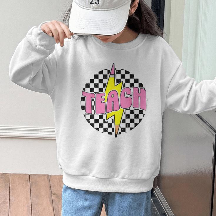 Women Checkered Teach Pencil Lightning Bolt Back To School Graphic Kid Sweatshirt Women Checkered Teach Pencil Lightning Bolt Back To School Graphic Kid Sweatshirt