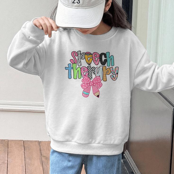 Women Speech Therapy Coquette Bow Pencil Back To School SLP Graphic Kid Sweatshirt