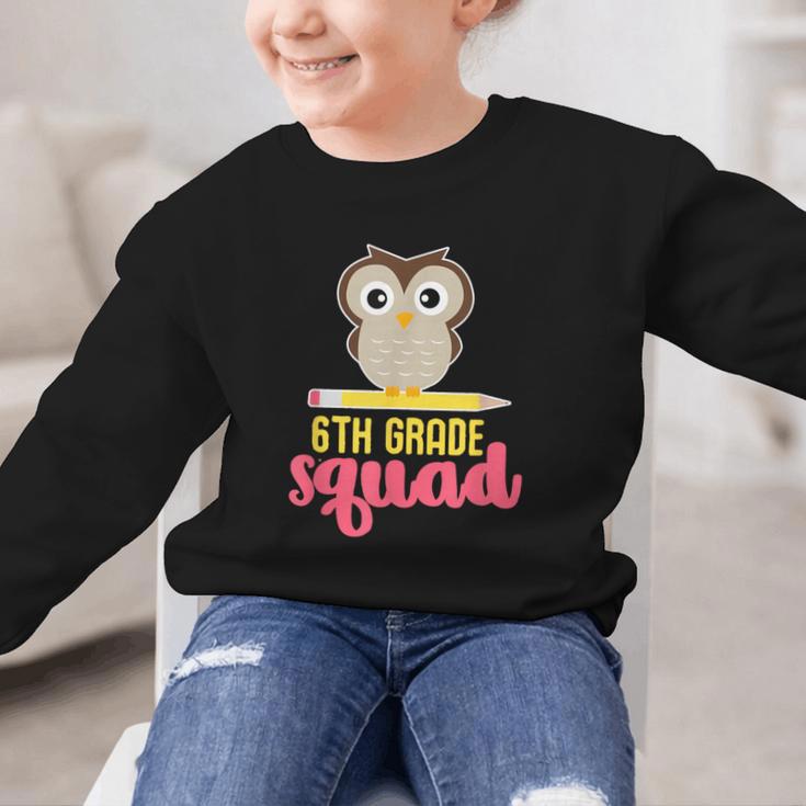 6th Grade Squad Back To School Owl & Pencil Graphic Kid Sweatshirt 6th Grade Squad Back To School Owl & Pencil Graphic Kid Sweatshirt