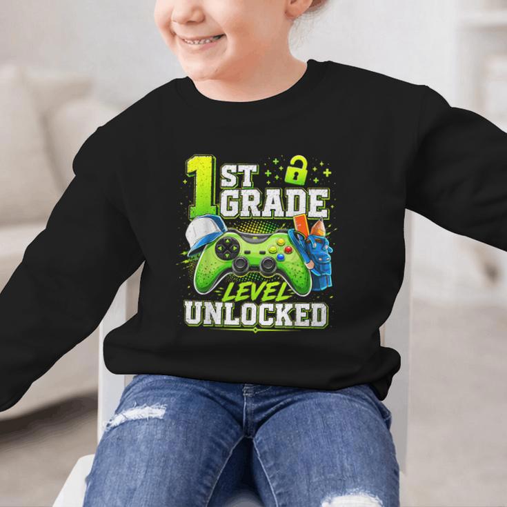 Back To School 1st First Grade Level Unlocked Gamer Kid Graphic Kid Sweatshirt