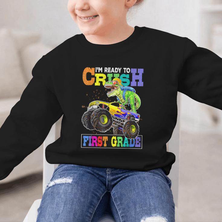 Back To School Boy Dinosaur I'm Ready To Crush First Grade Graphic Kid Sweatshirt