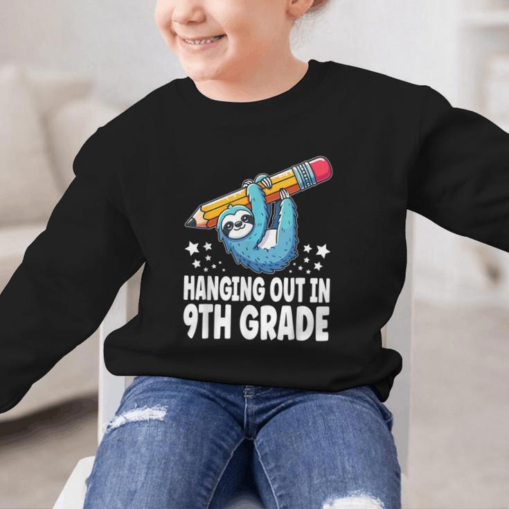 Back To School Ninth Grade Sloth Hanging Out In 9th Grade Graphic Kid Sweatshirt