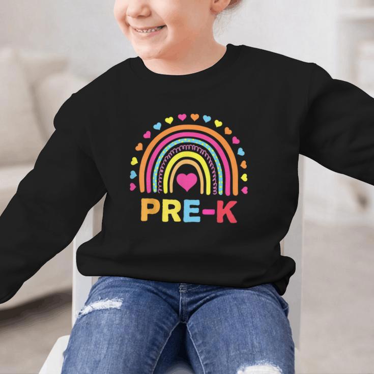 Back To School Shirt Rainbow Happy First Day Of Pre-K Graphic Kid Sweatshirt Back To School Shirt Rainbow Happy First Day Of Pre-K Graphic Kid Sweatshirt