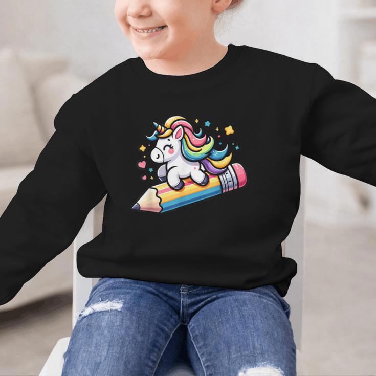 Back To School Unicorn Riding A Pencil Graphic Kid Sweatshirt
