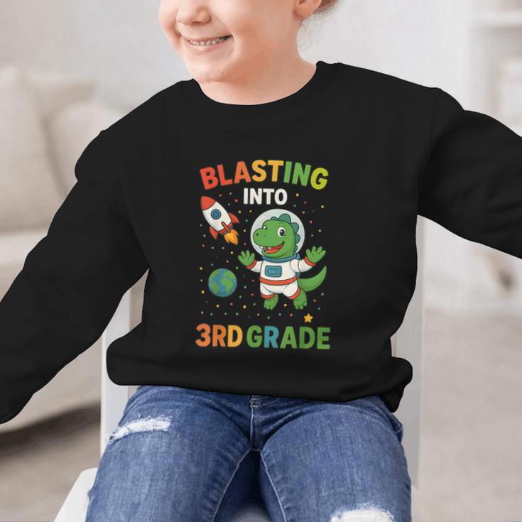 Blasting Into 3rd Grade Dinosaur Astronaut Back To School Graphic Kid Sweatshirt