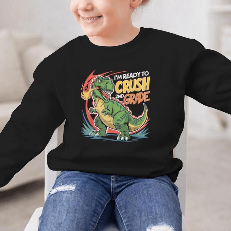 Boy Kid Ready To Crush 2nd Grade Dinosaur Back To School Graphic Kid Sweatshirt