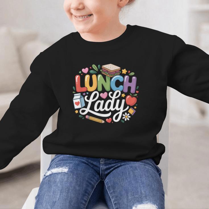 Colorful Lunch Lady Appreciation Retro Back To School Graphic Kid Sweatshirt Colorful Lunch Lady Appreciation Retro Back To School Graphic Kid Sweatshirt