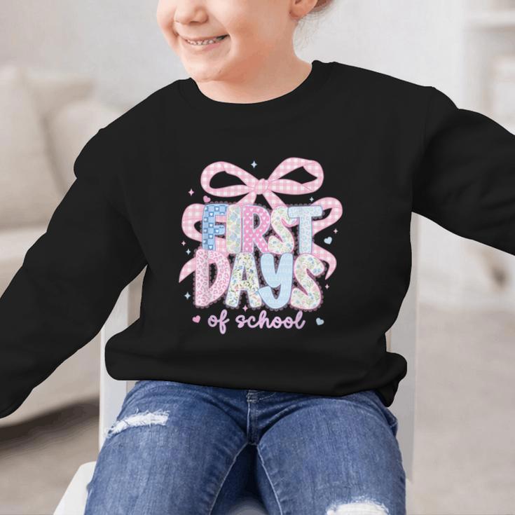 Coquette Bow Happy First Day Of School Back To School Retro Graphic Kid Sweatshirt Coquette Bow Happy First Day Of School Back To School Retro Graphic Kid Sweatshirt