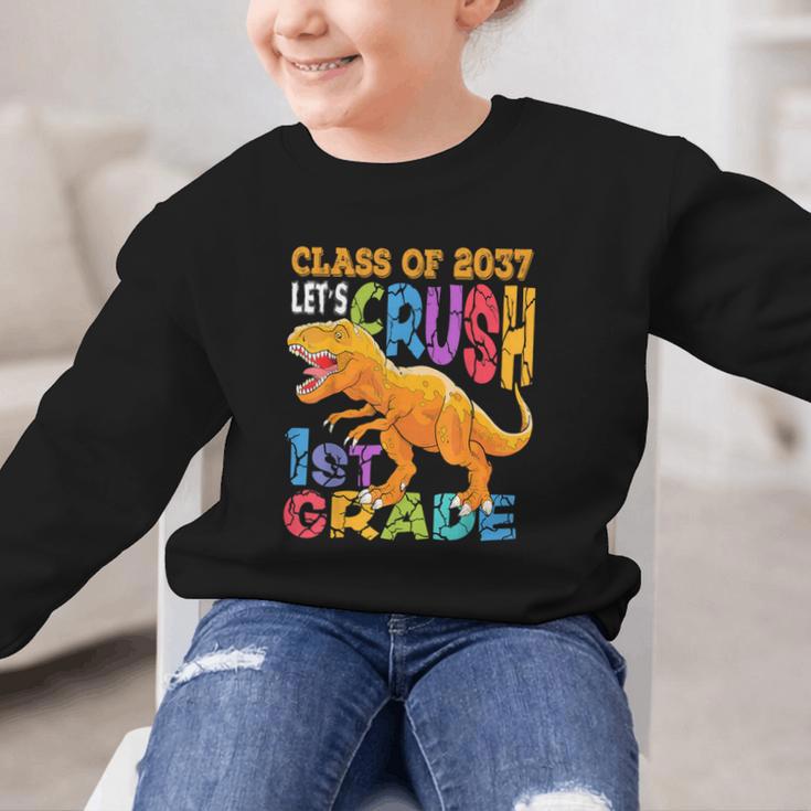 Crush 1st Grade Dinosaur Back To School Class Of 2037 Boy Graphic Kid Sweatshirt Crush 1st Grade Dinosaur Back To School Class Of 2037 Boy Graphic Kid Sweatshirt