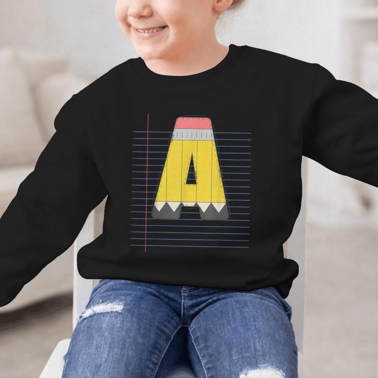 Cute Yellow School Pencil Alphabet Letter A Back To School Graphic Kid Sweatshirt Cute Yellow School Pencil Alphabet Letter A Back To School Graphic Kid Sweatshirt