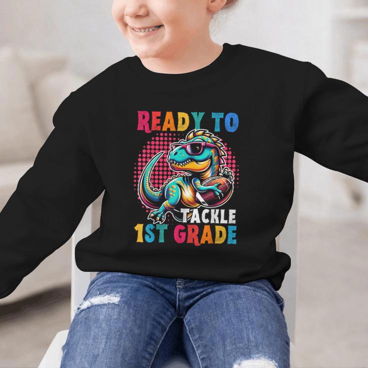 First Day Back To School 1st Grade Boys Football Dinosaur Graphic Kid Sweatshirt