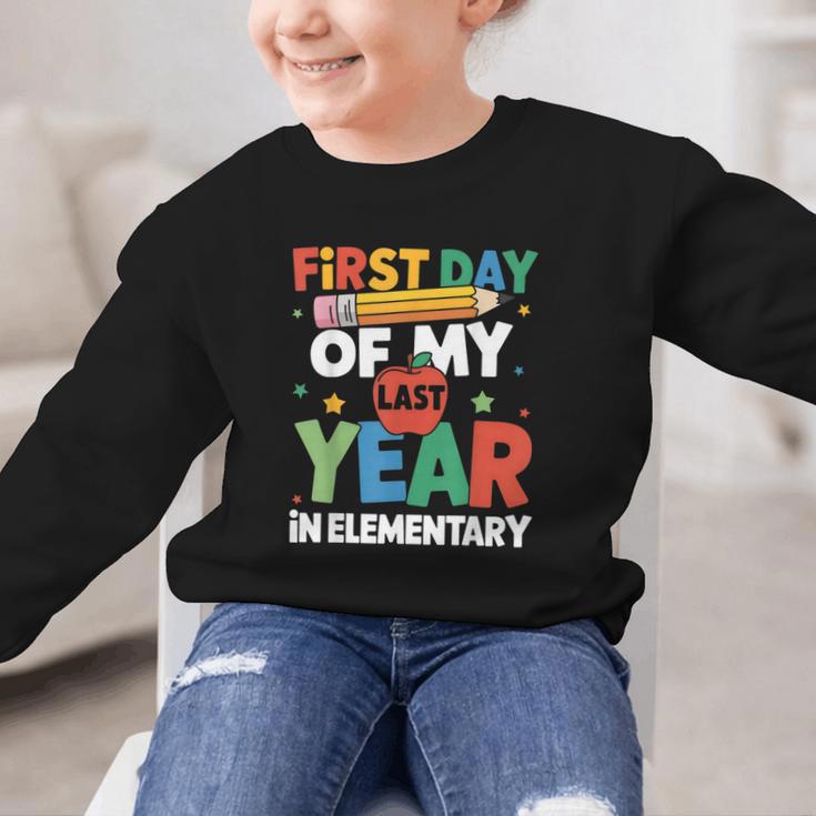 First Day Of My Last Year In Elementary Back To School Graphic Kid Sweatshirt First Day Of My Last Year In Elementary Back To School Graphic Kid Sweatshirt