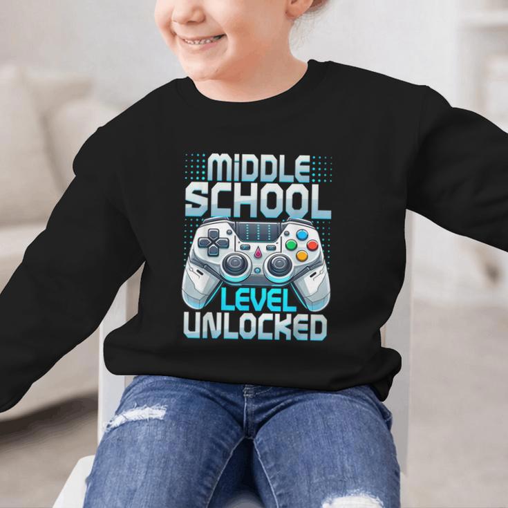 First Day Of Middle School Level Unlocked Back To School Graphic Kid Sweatshirt First Day Of Middle School Level Unlocked Back To School Graphic Kid Sweatshirt
