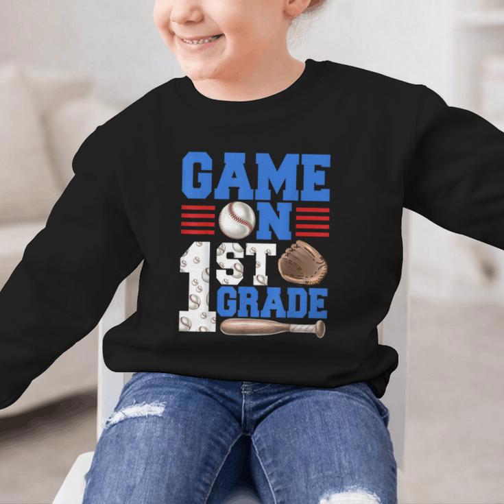 Game On First Grade Boy Baseball Back To School Graphic Kid Sweatshirt