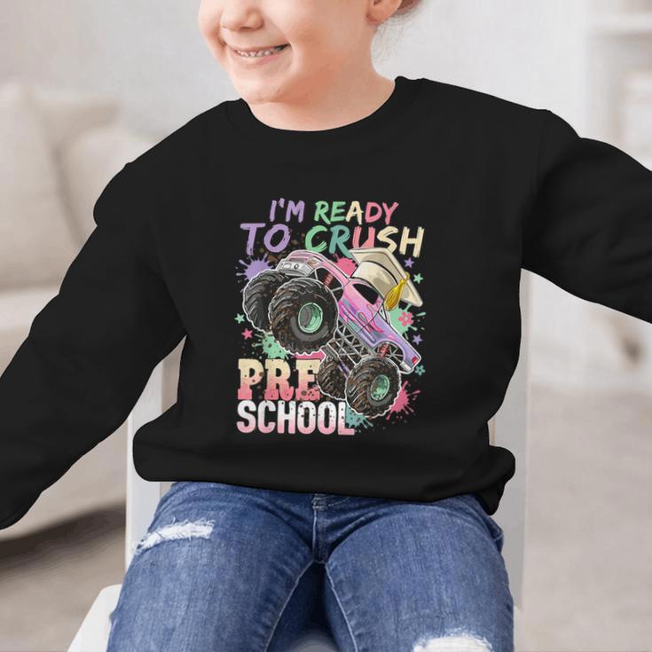 Girls Monster Trucks Ready To Crush Preschool Back To School Graphic Kid Sweatshirt Girls Monster Trucks Ready To Crush Preschool Back To School Graphic Kid Sweatshirt