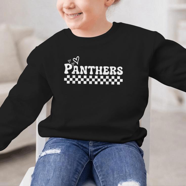 Groovy Panthers High School Spirit Fan Team Back To School Graphic Kid Sweatshirt Groovy Panthers High School Spirit Fan Team Back To School Graphic Kid Sweatshirt