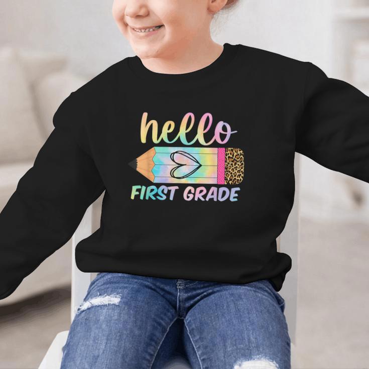 Hello First Grade Back To School Pencil Tie Dye 1st Grade Graphic Kid Sweatshirt Hello First Grade Back To School Pencil Tie Dye 1st Grade Graphic Kid Sweatshirt
