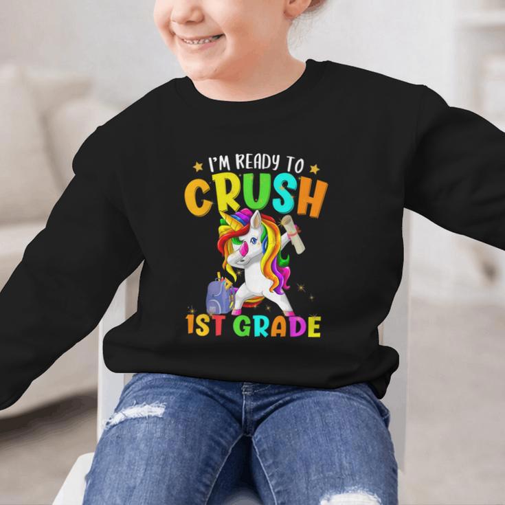 I'm Ready To Crush 1st Grade Dabbing Unicorn Back To School Graphic Kid Sweatshirt I'm Ready To Crush 1st Grade Dabbing Unicorn Back To School Graphic Kid Sweatshirt