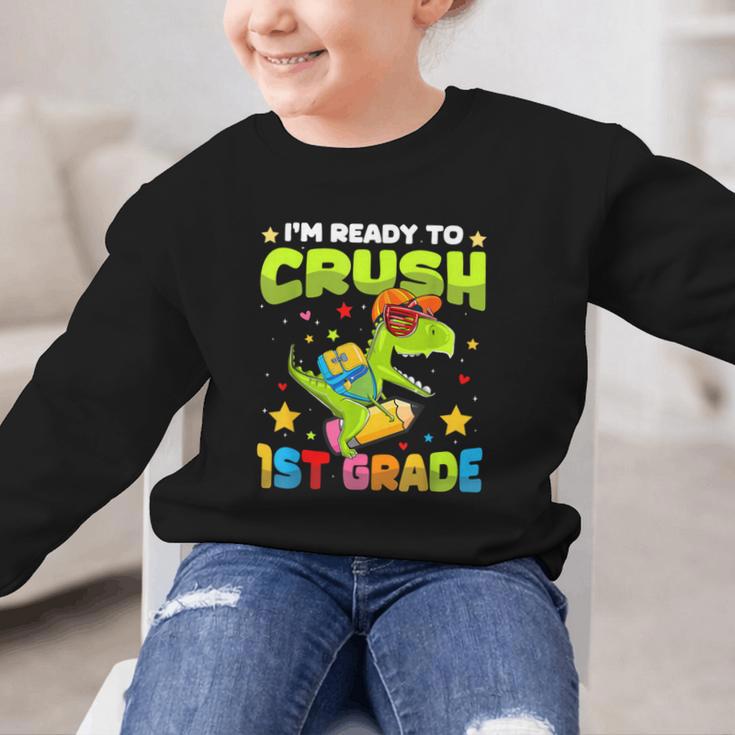 I'm Ready To Crush 1st Grade Dinosaurs Back To School Kids Graphic Kid Sweatshirt I'm Ready To Crush 1st Grade Dinosaurs Back To School Kids Graphic Kid Sweatshirt