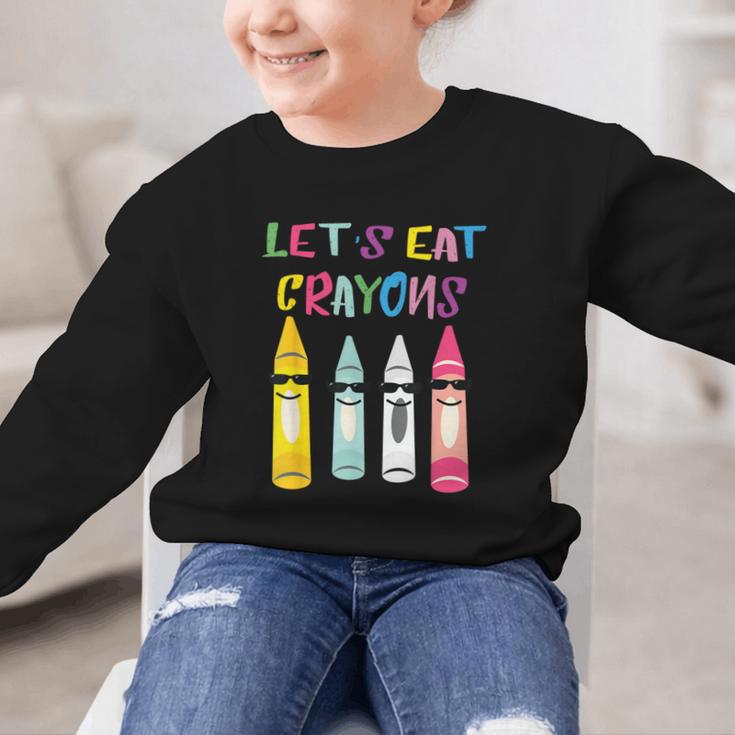 Kindergarten Back To School Crayons Let's Eat Crayon Graphic Kid Sweatshirt Kindergarten Back To School Crayons Let's Eat Crayon Graphic Kid Sweatshirt