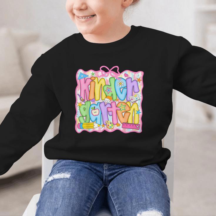 Kindergarten Coquette Bow Back To School Kinder Girl Kids Graphic Kid Sweatshirt Kindergarten Coquette Bow Back To School Kinder Girl Kids Graphic Kid Sweatshirt