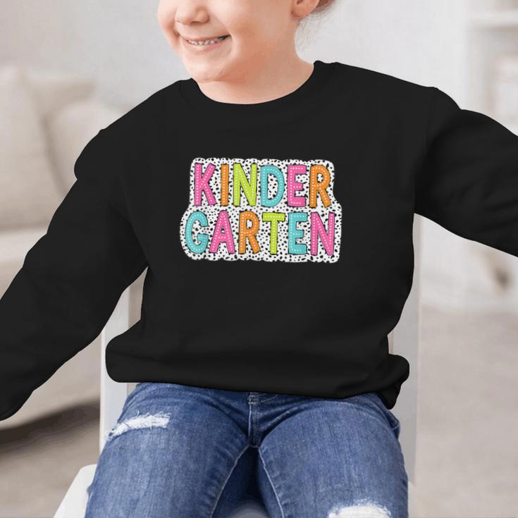 Kindergarten Dalmatian Dots Dream Team Back To School Graphic Kid Sweatshirt Kindergarten Dalmatian Dots Dream Team Back To School Graphic Kid Sweatshirt