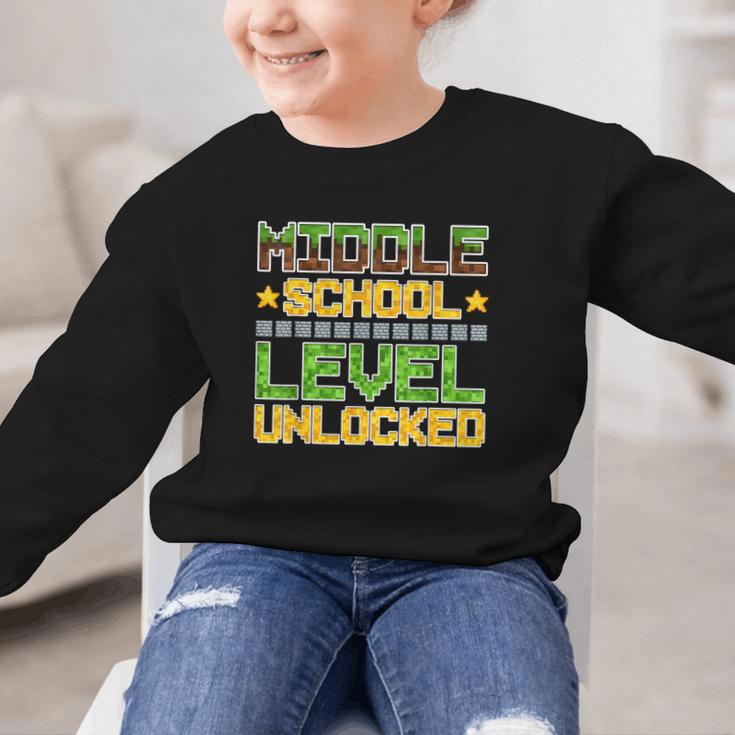 Middle School Level Unlocked Gamer Back To School Graphic Kid Sweatshirt Middle School Level Unlocked Gamer Back To School Graphic Kid Sweatshirt
