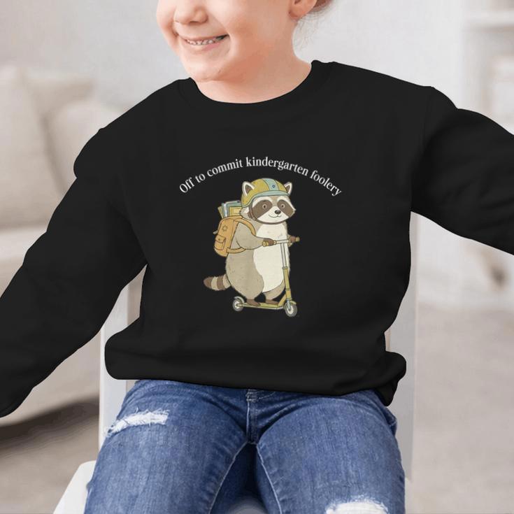 Off To Commit Kindergarten Foolery Raccoon Back To School Graphic Kid Sweatshirt Off To Commit Kindergarten Foolery Raccoon Back To School Graphic Kid Sweatshirt