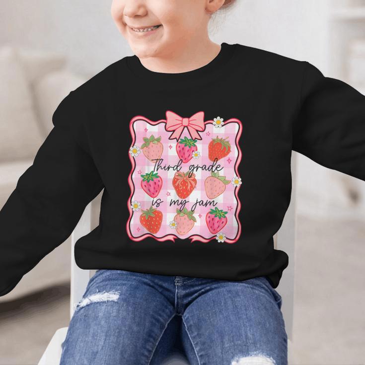 Preppy Back To School 3rd Grade Is My Jam Strawberry Bow Graphic Kid Sweatshirt Preppy Back To School 3rd Grade Is My Jam Strawberry Bow Graphic Kid Sweatshirt