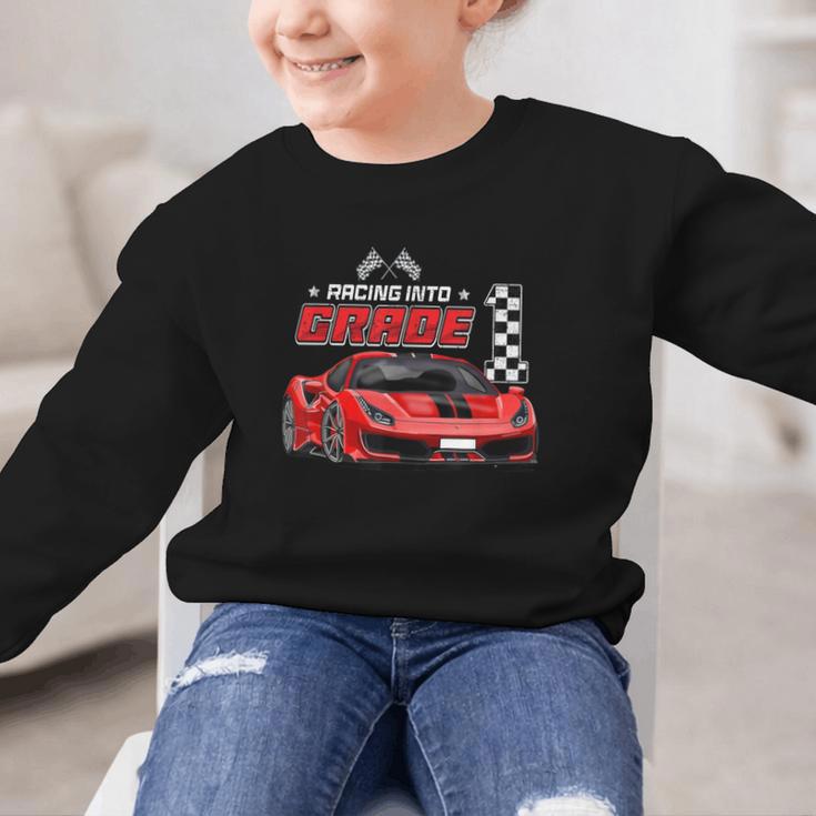 Racing Into 1st Grade Race Car Back To School Boys Graphic Kid Sweatshirt Racing Into 1st Grade Race Car Back To School Boys Graphic Kid Sweatshirt