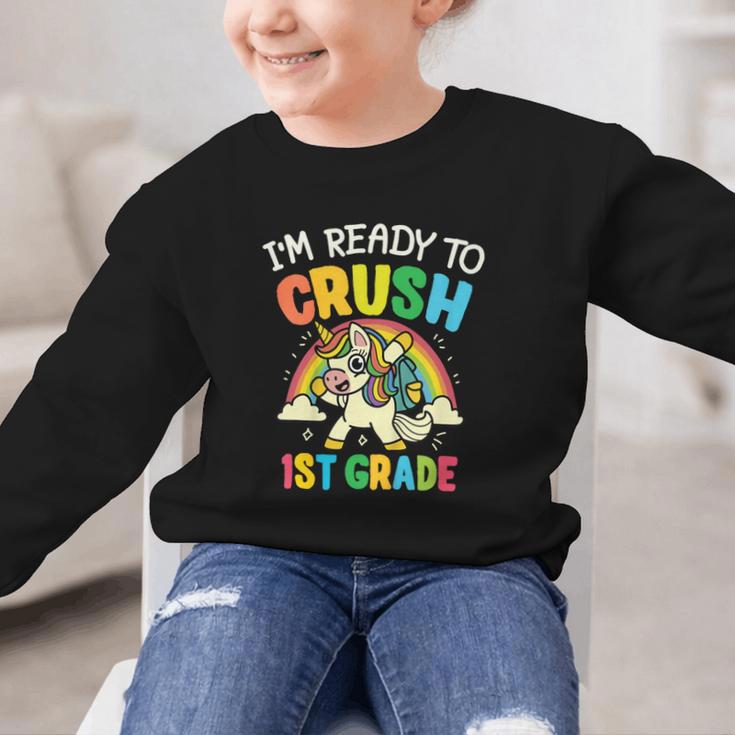Ready For 1st Grade Unicorn First Day Back To School Student Graphic Kid Sweatshirt Ready For 1st Grade Unicorn First Day Back To School Student Graphic Kid Sweatshirt