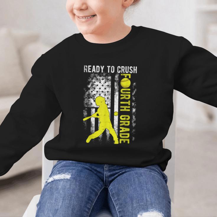 Ready To Crush Fourth Grade Softball USA Flag Back To School Graphic Kid Sweatshirt