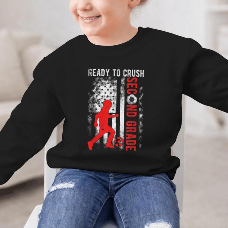 Ready To Crush Second Grade Soccer USA Flag Back To School Graphic Kid Sweatshirt Ready To Crush Second Grade Soccer USA Flag Back To School Graphic Kid Sweatshirt