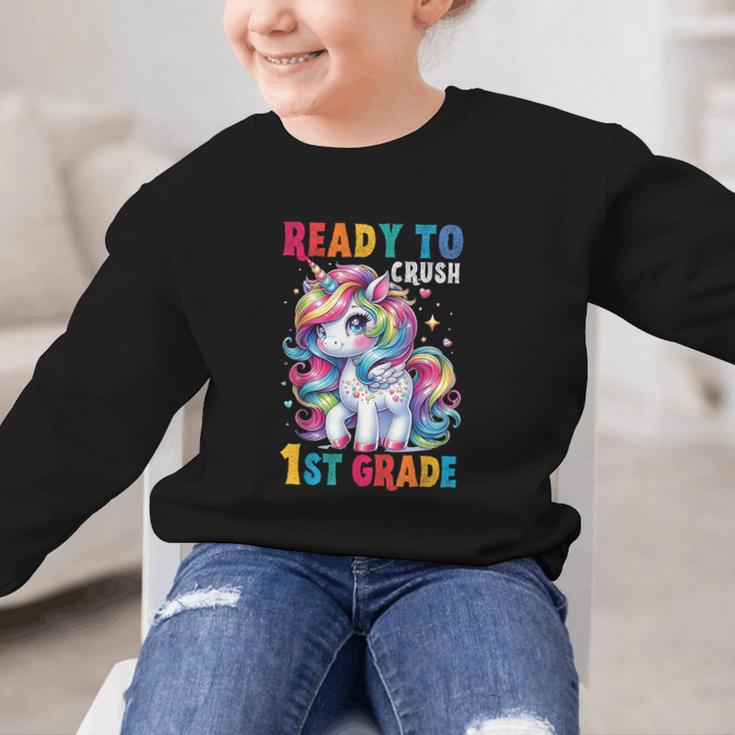 Student Unicorn Ready Back To School Crush 1st Grade Girls Graphic Kid Sweatshirt Student Unicorn Ready Back To School Crush 1st Grade Girls Graphic Kid Sweatshirt