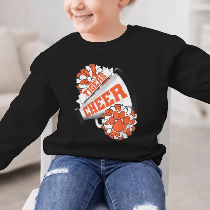 Tigers Cheerleading Back To School Cheer Team Spirit Orange Graphic Kid Sweatshirt Tigers Cheerleading Back To School Cheer Team Spirit Orange Graphic Kid Sweatshirt