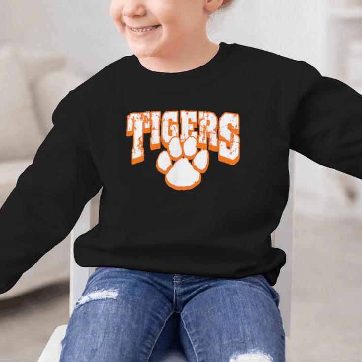 Tigers School Spirit Mascot Back To School Orange Graphic Kid Sweatshirt Tigers School Spirit Mascot Back To School Orange Graphic Kid Sweatshirt
