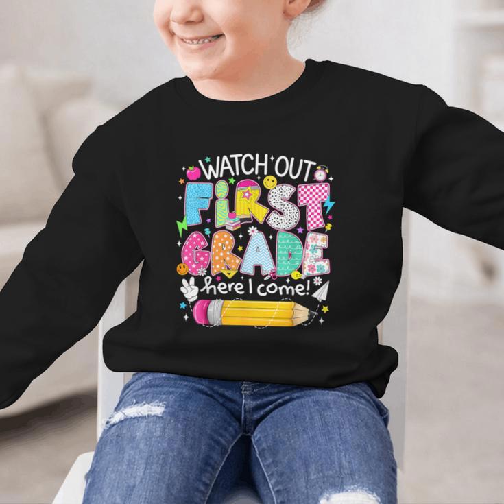 Watch Out First Grade Here I Come Back To School Boy Kids Graphic Kid Sweatshirt Watch Out First Grade Here I Come Back To School Boy Kids Graphic Kid Sweatshirt