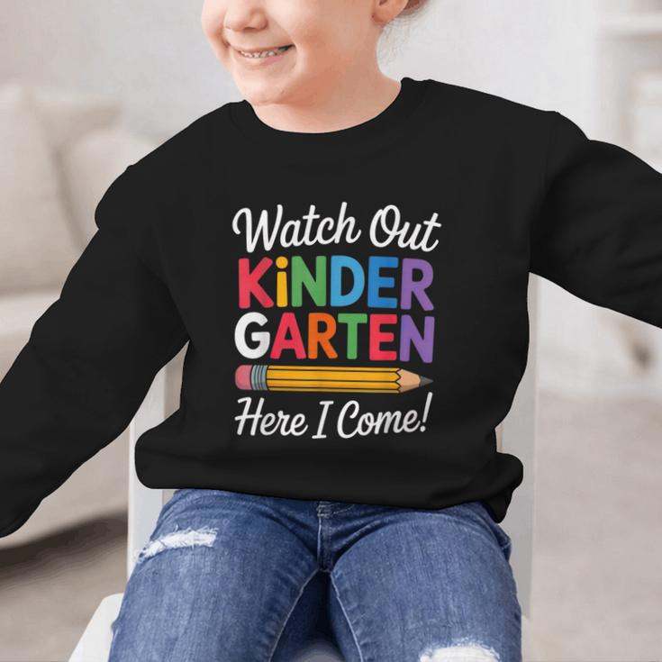 Watch Out Kindergarten Here I Come Back To School Kids Graphic Kid Sweatshirt Watch Out Kindergarten Here I Come Back To School Kids Graphic Kid Sweatshirt